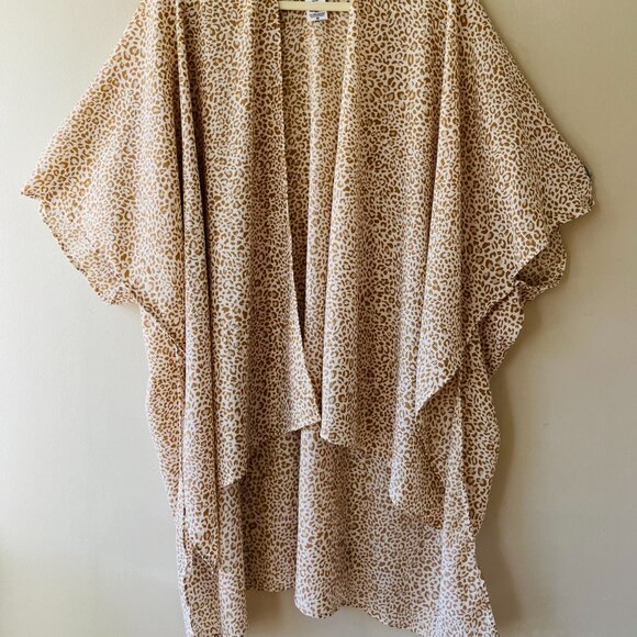 One Size Kimono Cover Up Beige Leopard Animal Print Wrap Open Tunic - Picture 6 of 6